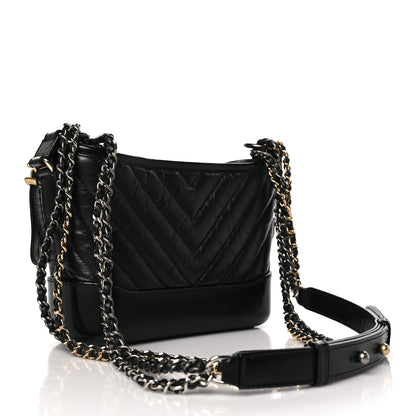 Chanel Aged Calfskin Chevron Quilted Small Gabrielle Hobo Black 3 of 10
