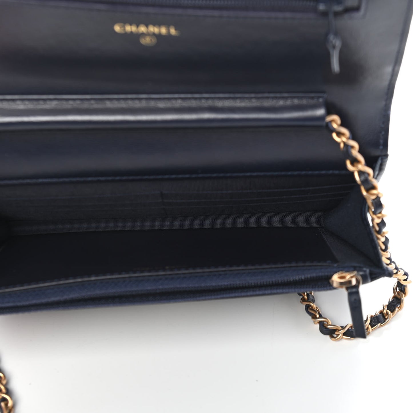 Lambskin Quilted Chain Around Wallet On Chain WOC Navy Blue
