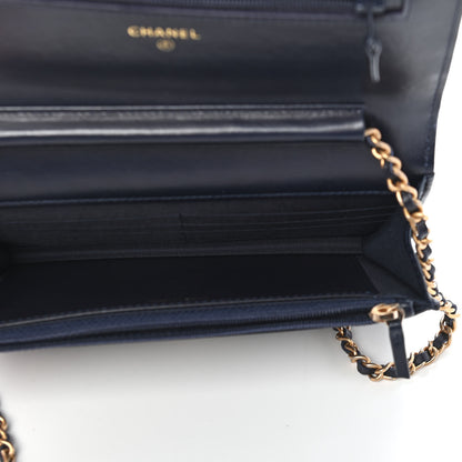 Chanel Lambskin Quilted Chain Around Wallet On Chain WOC Navy Blue 5 of 13