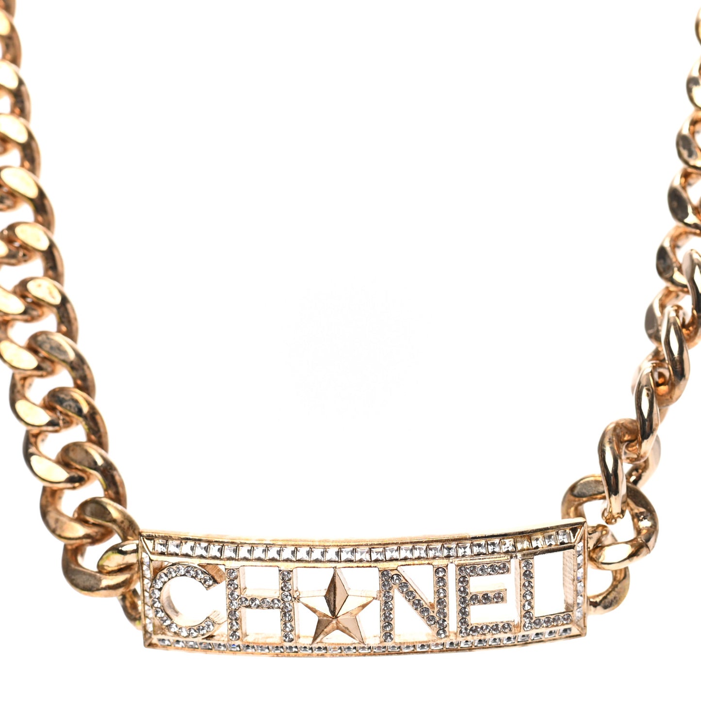 Crystal Chain Short Logo Necklace Gold