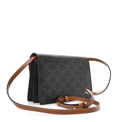 Celine Triomphe Canvas Lambskin Wallet On Strap Tan 3 of 9
