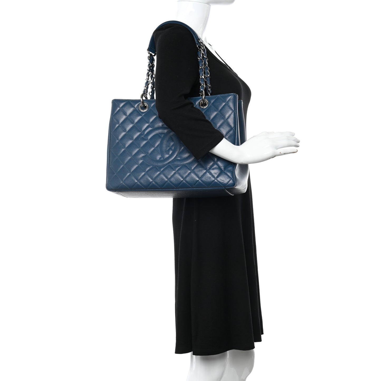 Caviar Quilted Grand Shopping Tote GST Dark Blue
