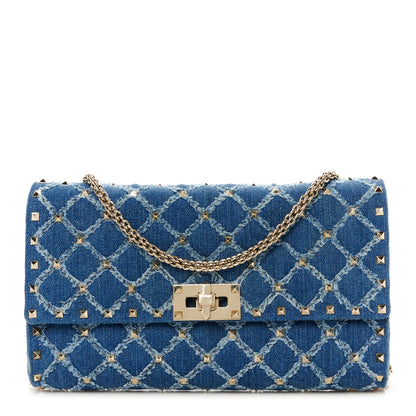 Valentino Garavani Denim Rockstud Spike Wallet on Chain Blue 1 of 10