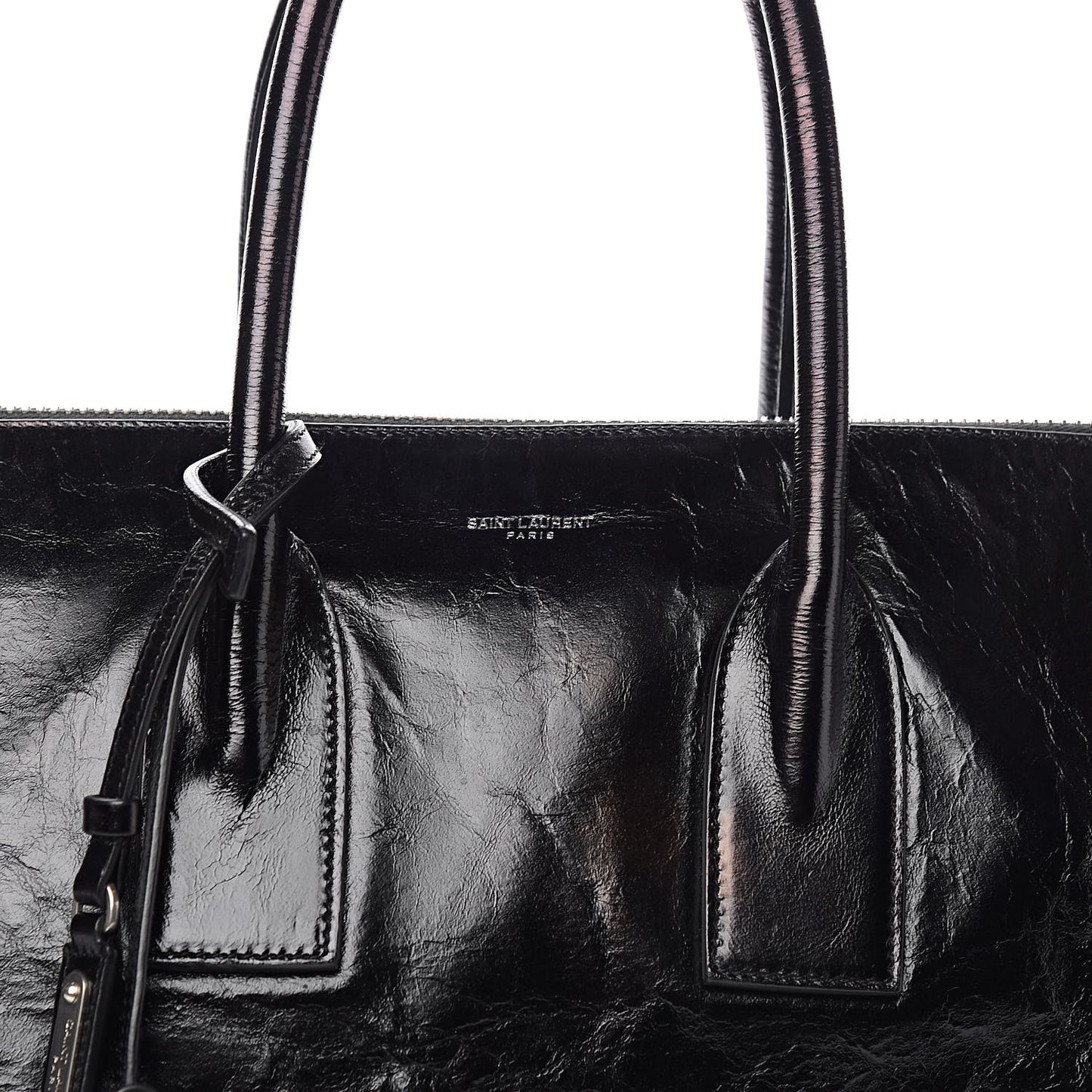 Cracked Shiny Calfskin Souple 36H Sac De Jour Duffle Black