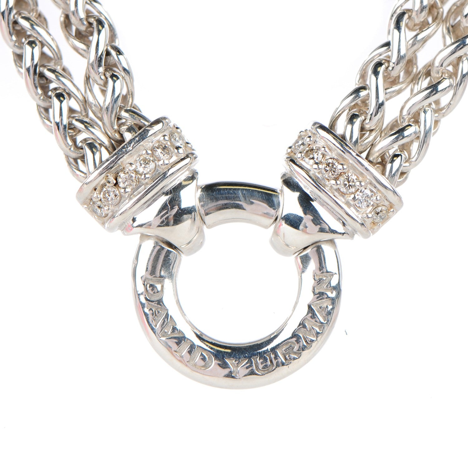 David Yurman Sterling Silver Diamond 18mm Double Wheat Chain Necklace 3 of 5