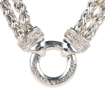 David Yurman Sterling Silver Diamond 18mm Double Wheat Chain Necklace 3 of 5
