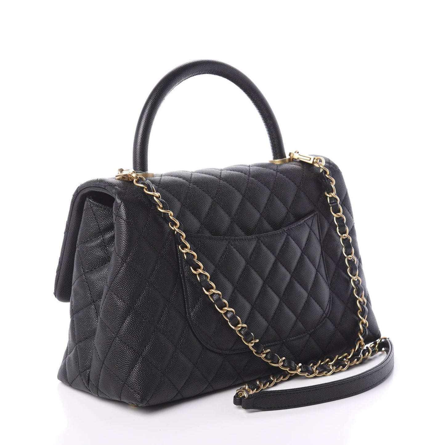 Caviar Quilted Small Coco Handle Flap Black