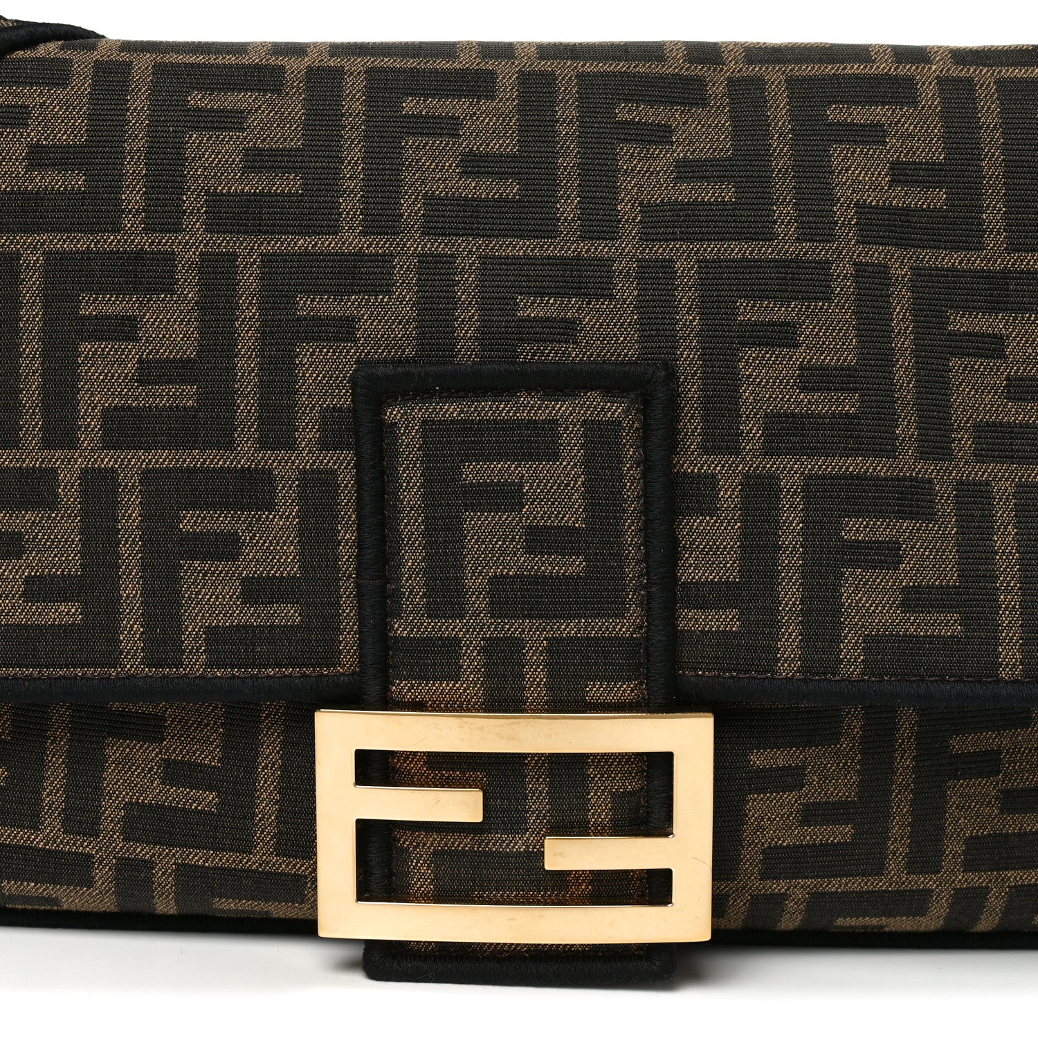 Fendi Fabric Jacquard FF 1974 Large Baguette Tobacco Moro Black 8 of 11