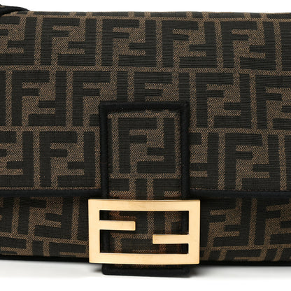 Fendi Fabric Jacquard FF 1974 Large Baguette Tobacco Moro Black 8 of 11