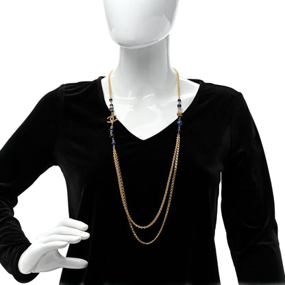 Chanel Beaded Enamel CC Long Necklace Blue Gold 3 of 7