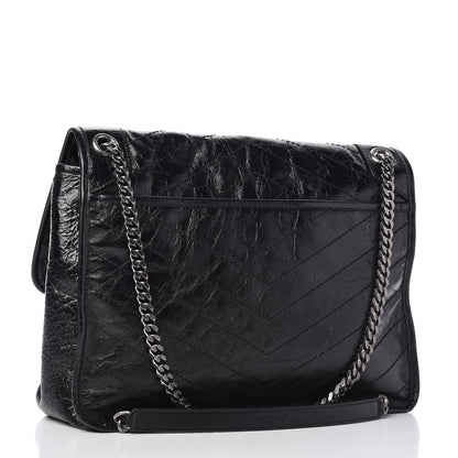 Saint Laurent Crinkled Calfskin Matelasse Monogram Large Niki Chain Satchel Black 3 of 10