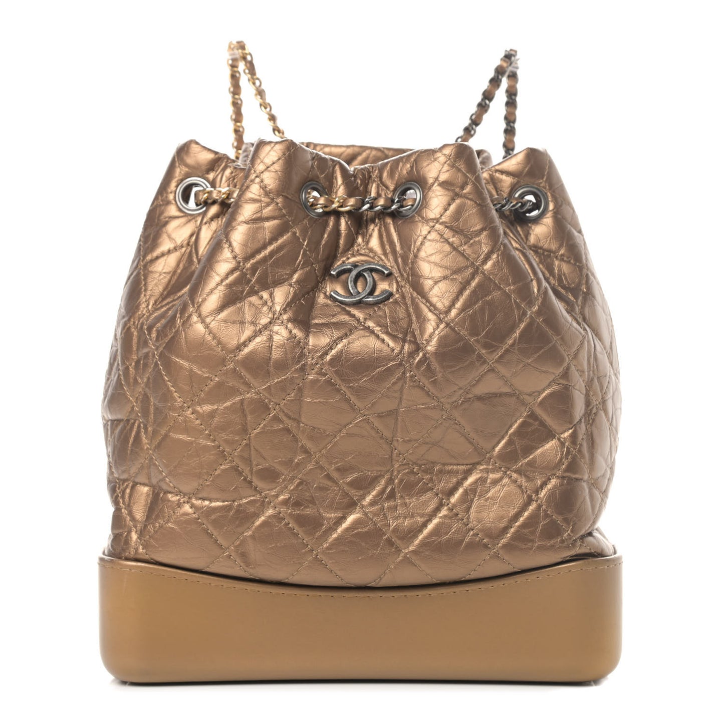 Metallic Aged Calfskin Quilted Gabrielle Backpack Bronze
