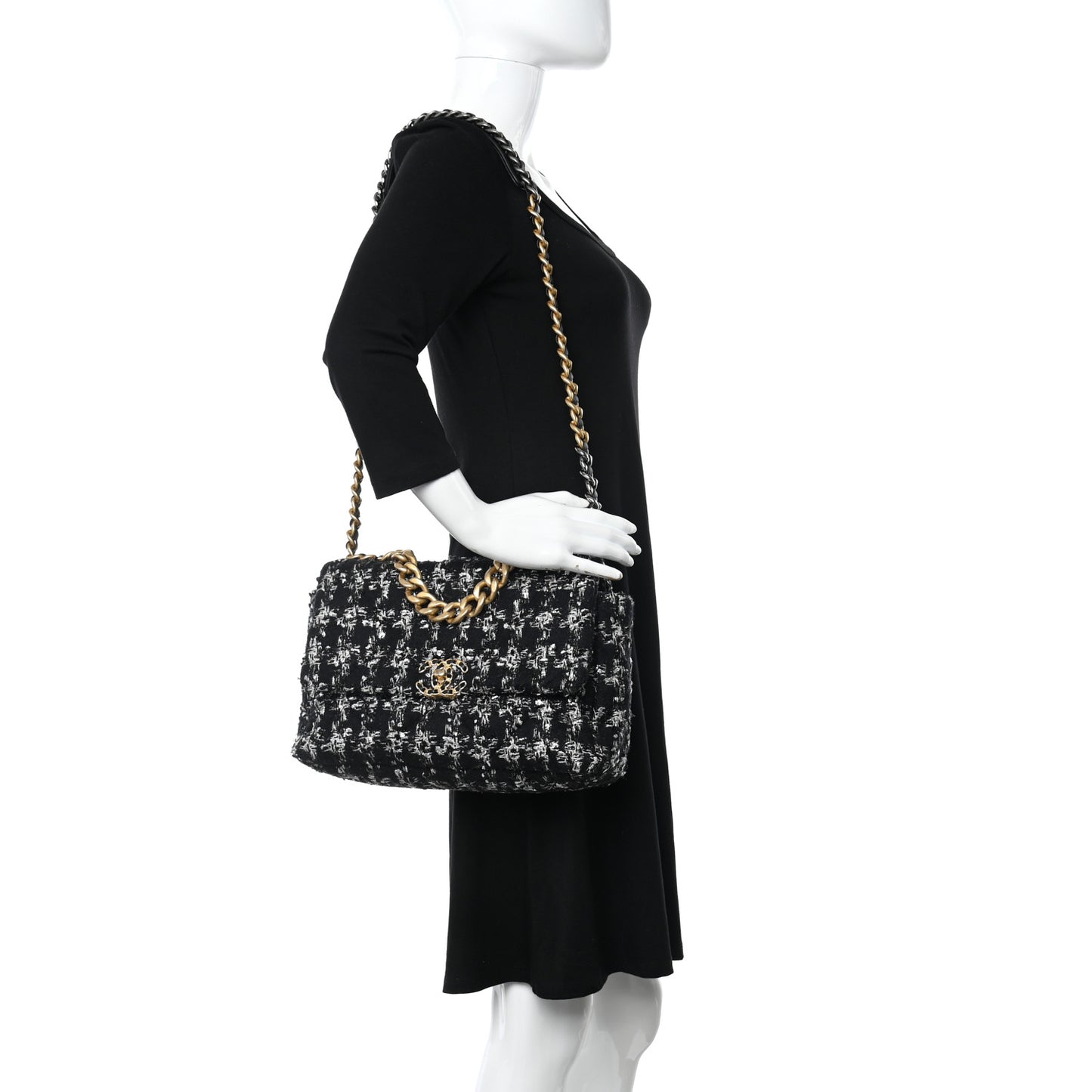 Tweed Quilted Large Chanel 19 Flap Black Silver Ecru