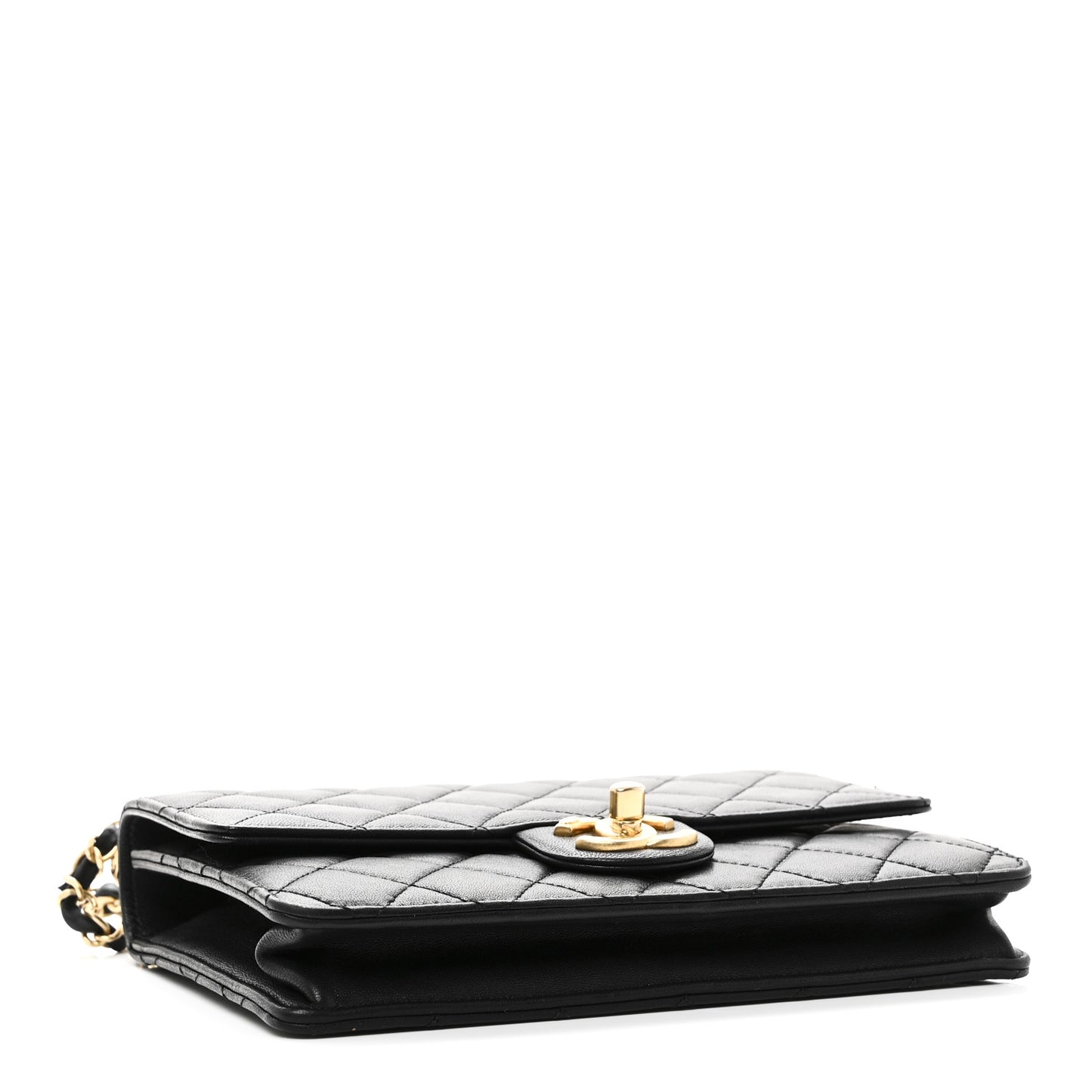 Goatskin Quilted Small Chic Pearls Flap Black Black