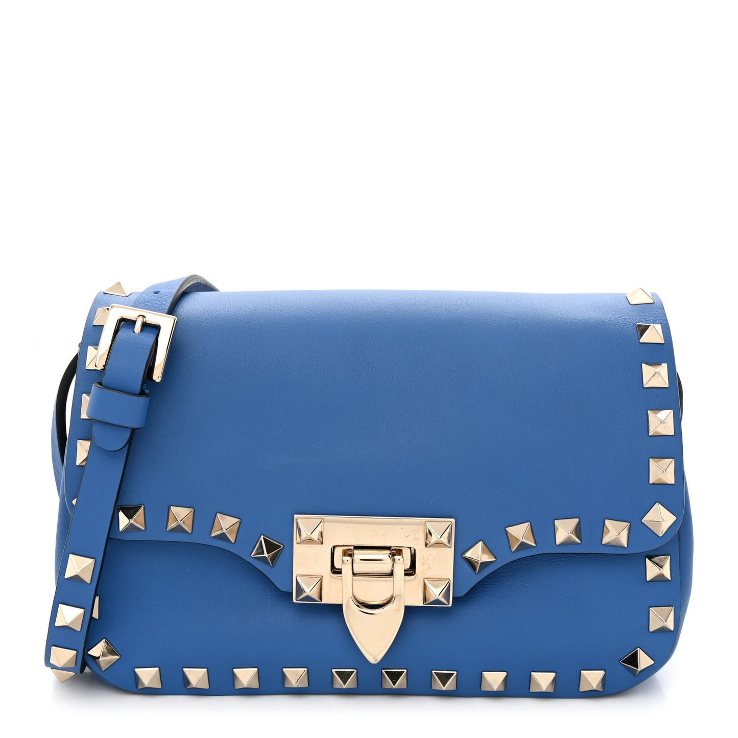 Vitello Mini Rockstud Flap Saddle Crossbody Bag Light Sapphire