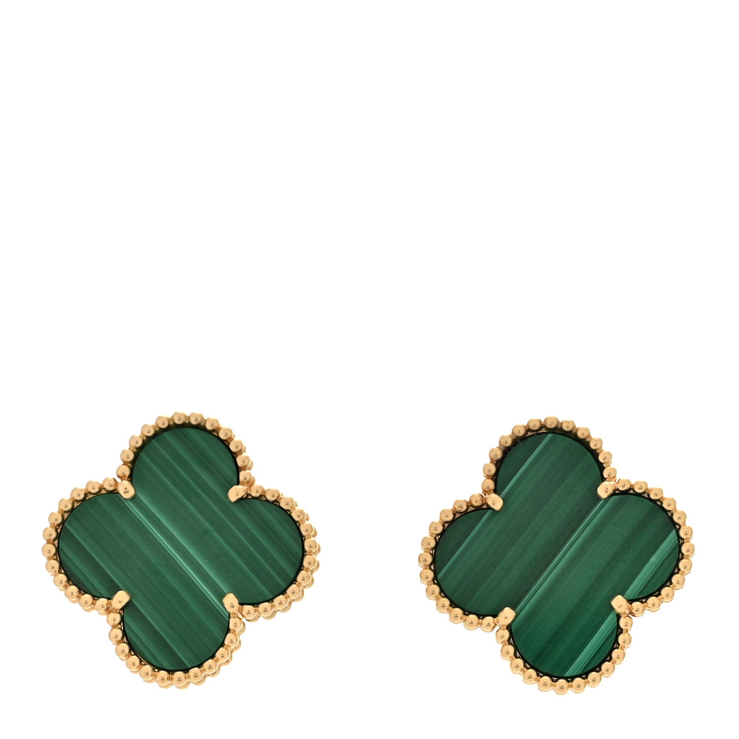 Van Cleef & Arpels 18K Yellow Gold Malachite Magic Alhambra Earrings 1 of 6