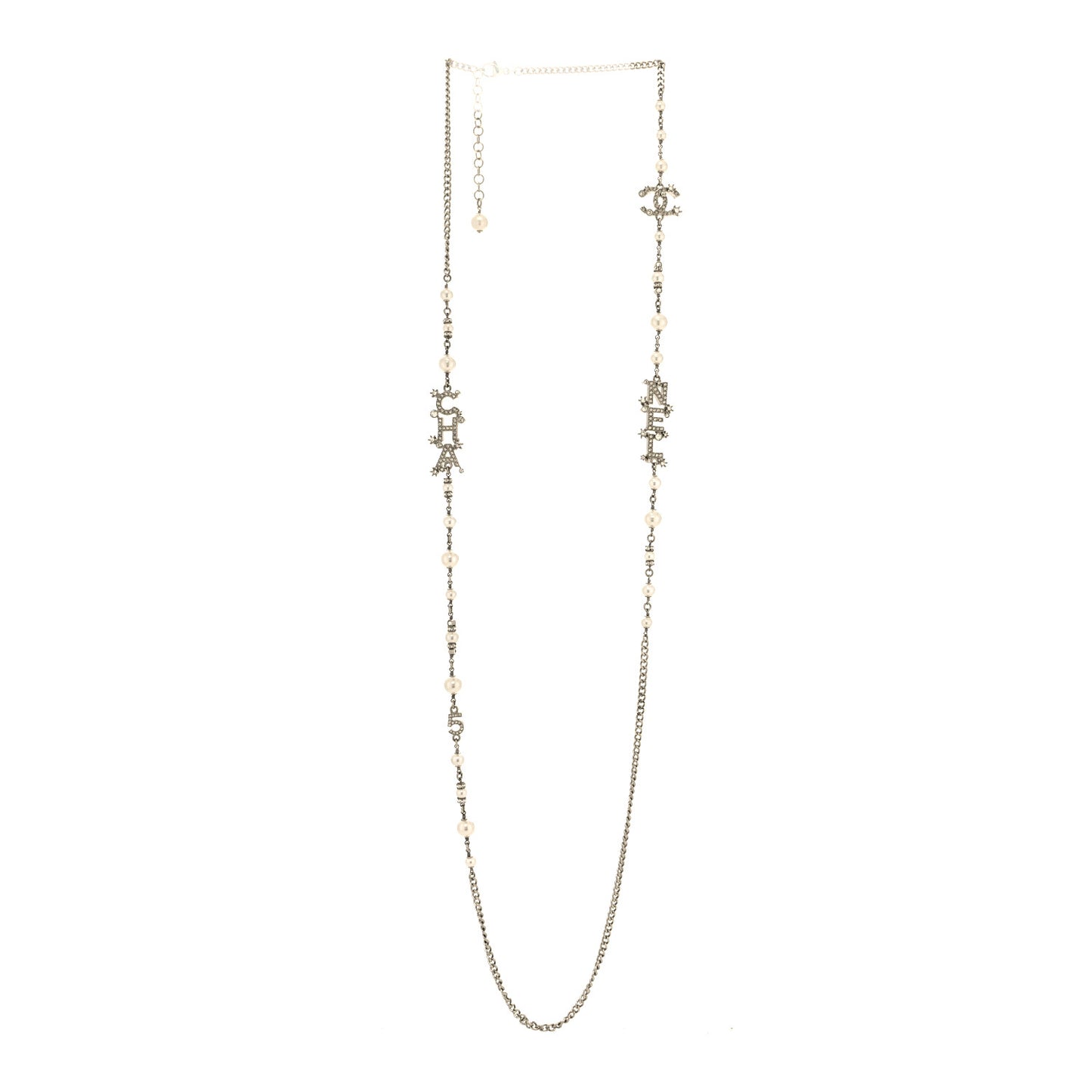 Crystal Pearl Logo Necklace Silver