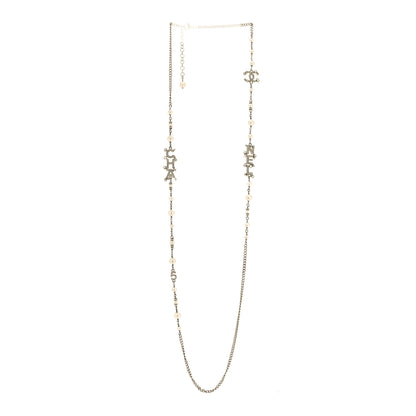Chanel Crystal Pearl Logo Necklace Silver 3 of 5