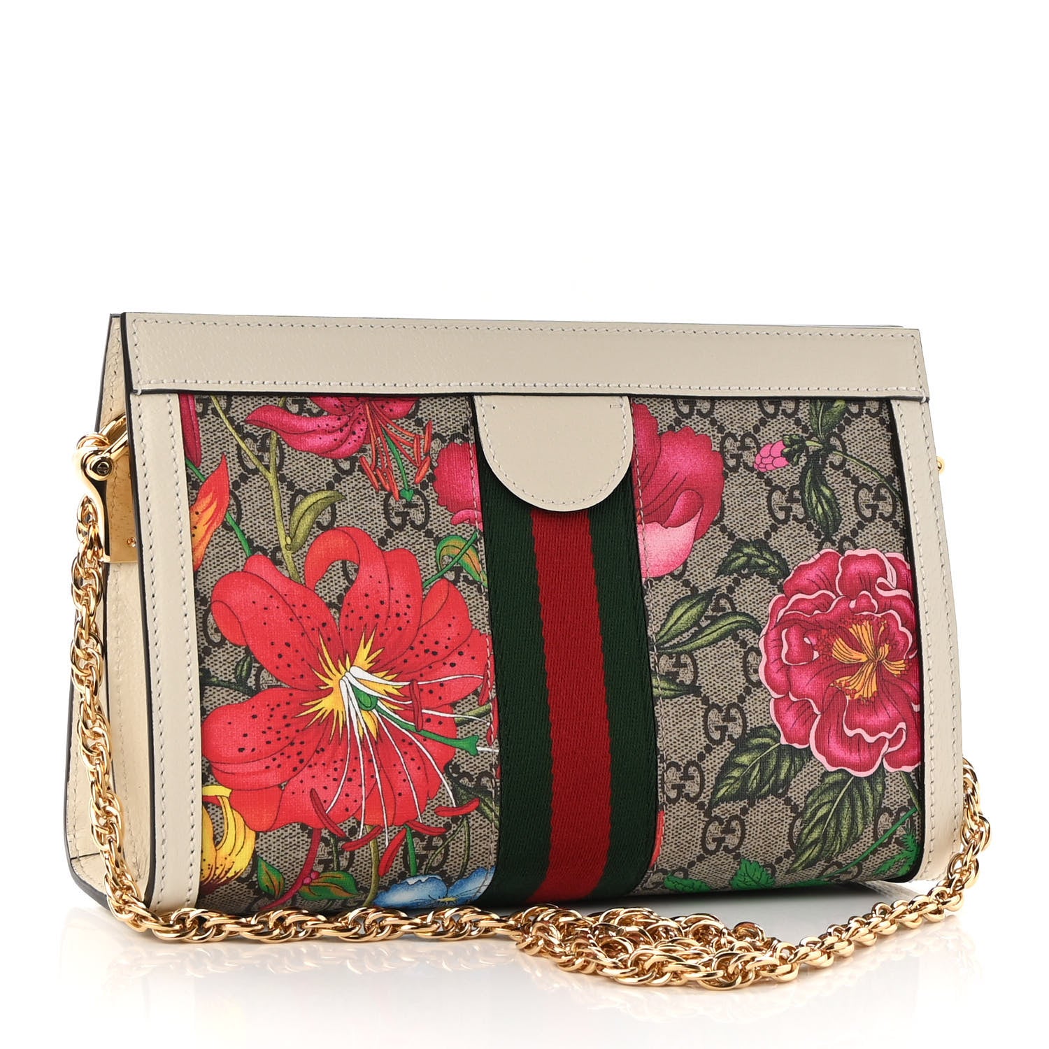 Gucci GG Supreme Monogram Flora Web Small Ophidia Chain Shoulder Bag White 3 of 11