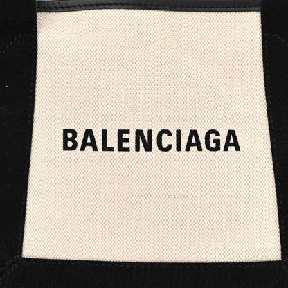 Balenciaga Cotton Canvas Calfskin Navy Cabas XS Natural Black 10 of 13