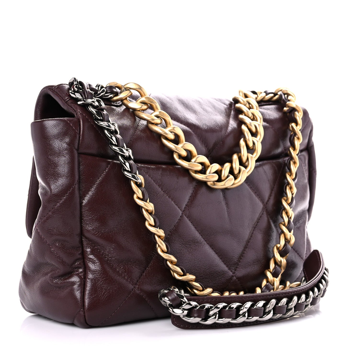 Lambskin Quilted Large Chanel 19 Flap Dark Brown