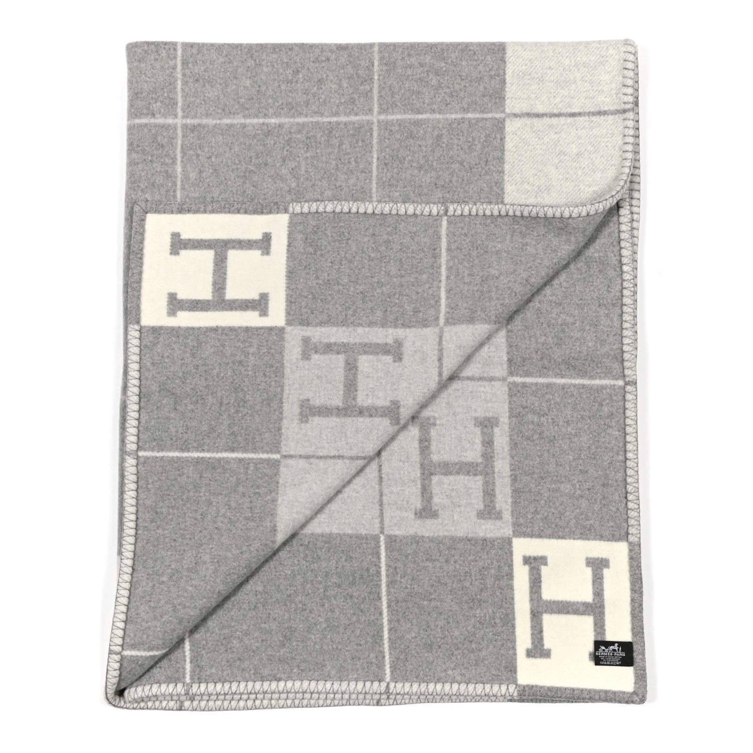 Hermes Wool Cashmere Avalon III Blanket Ecru Gris Clair 2 of 3