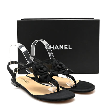 Chanel Grosgrain Lambskin Camellia Bow Thong Sandals 39 Black 9 of 9
