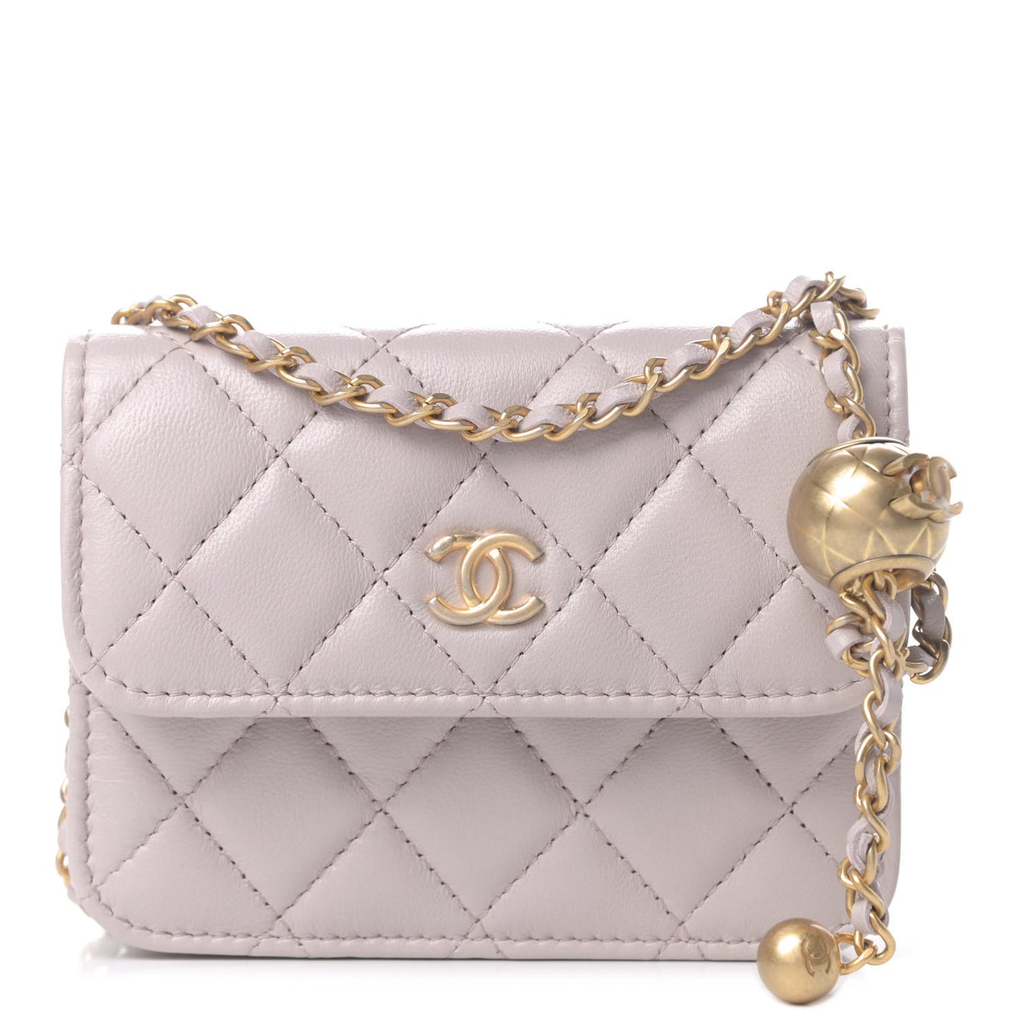 Lambskin Quilted Pearl Crush Clutch With Chain Light Purple