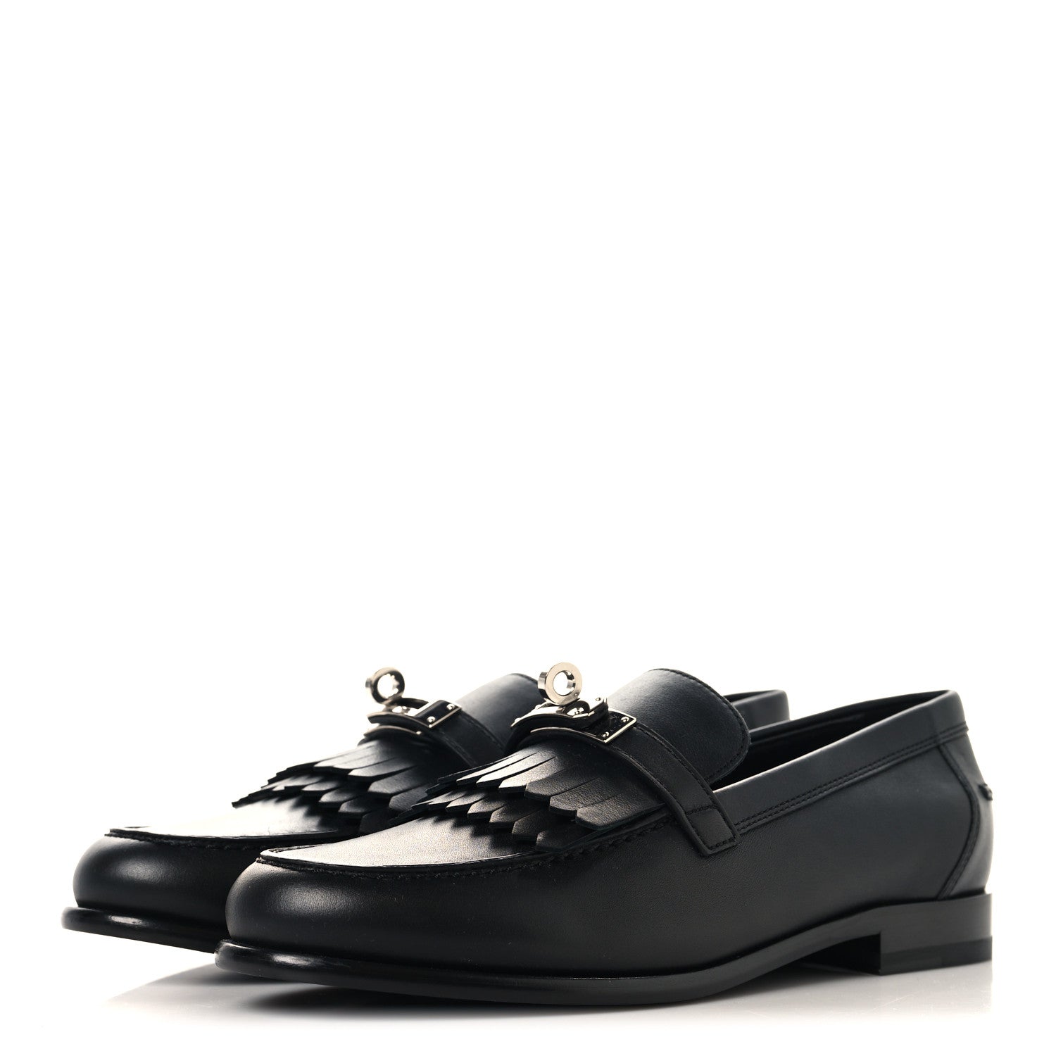 Hermes Fringed Calfskin Womens Destin Loafer 37 Black 4 of 8