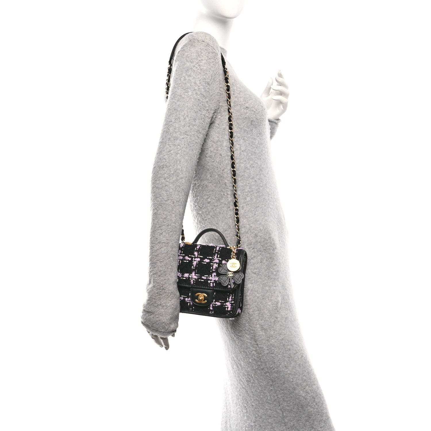 Chanel Tweed Calfskin School Memory Mini Top Handle Flap Black Pink White 2 of 10