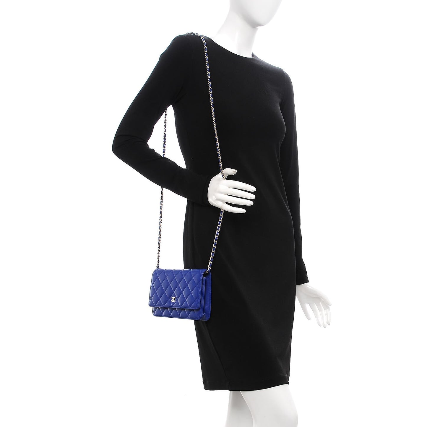 Lambskin Quilted Wallet On Chain WOC Blue Fonce