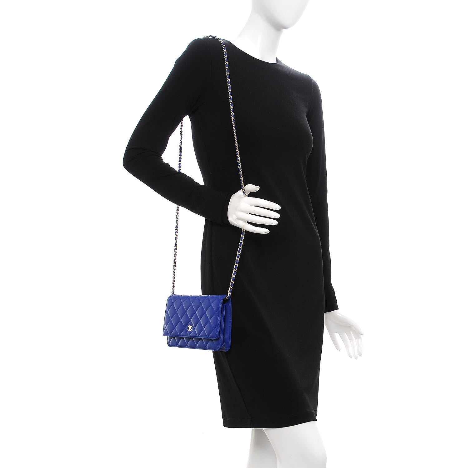 Chanel Lambskin Quilted Wallet On Chain WOC Blue Fonce 2 of 11