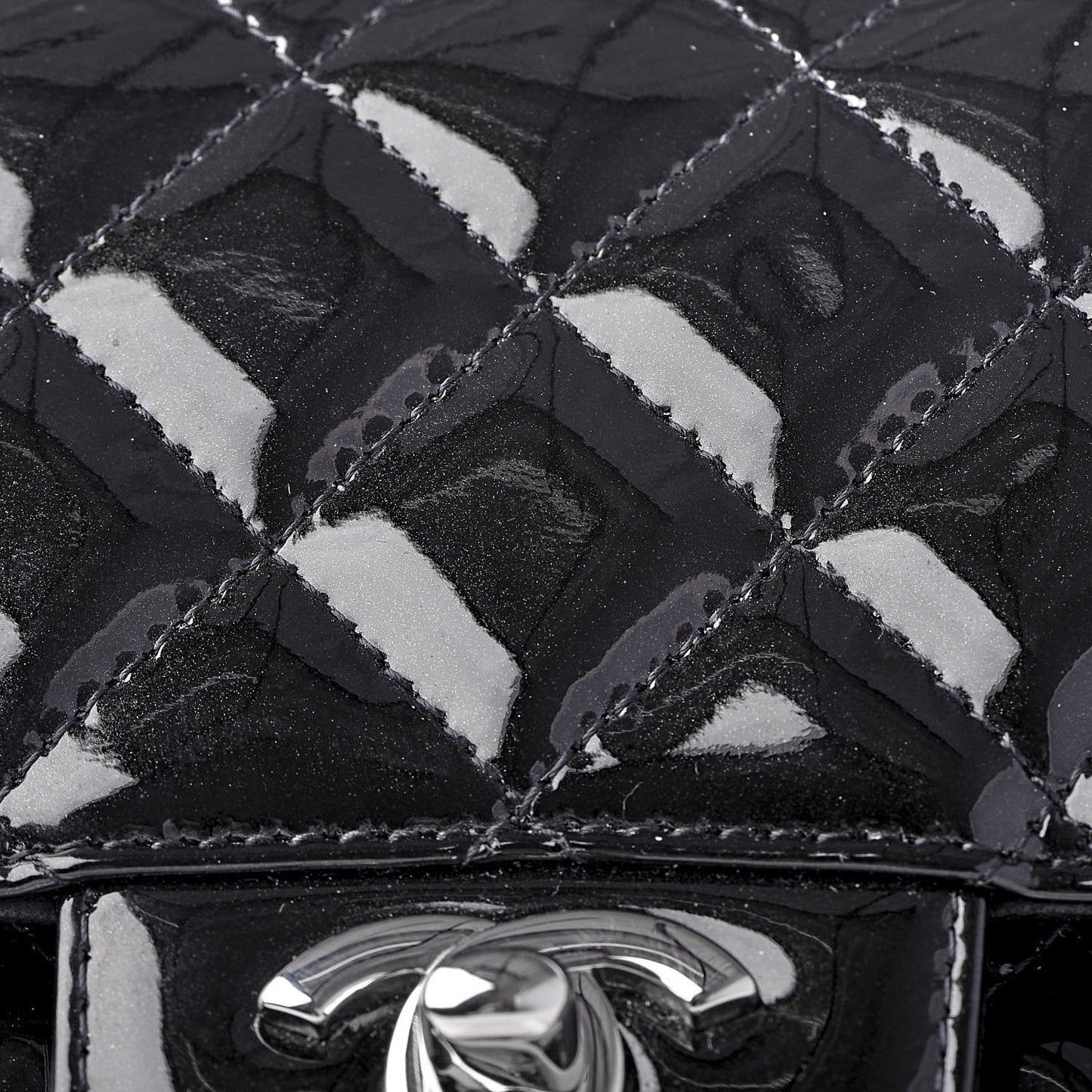 Patent Calfskin Sparkle Quilted Mini Square Flap Black