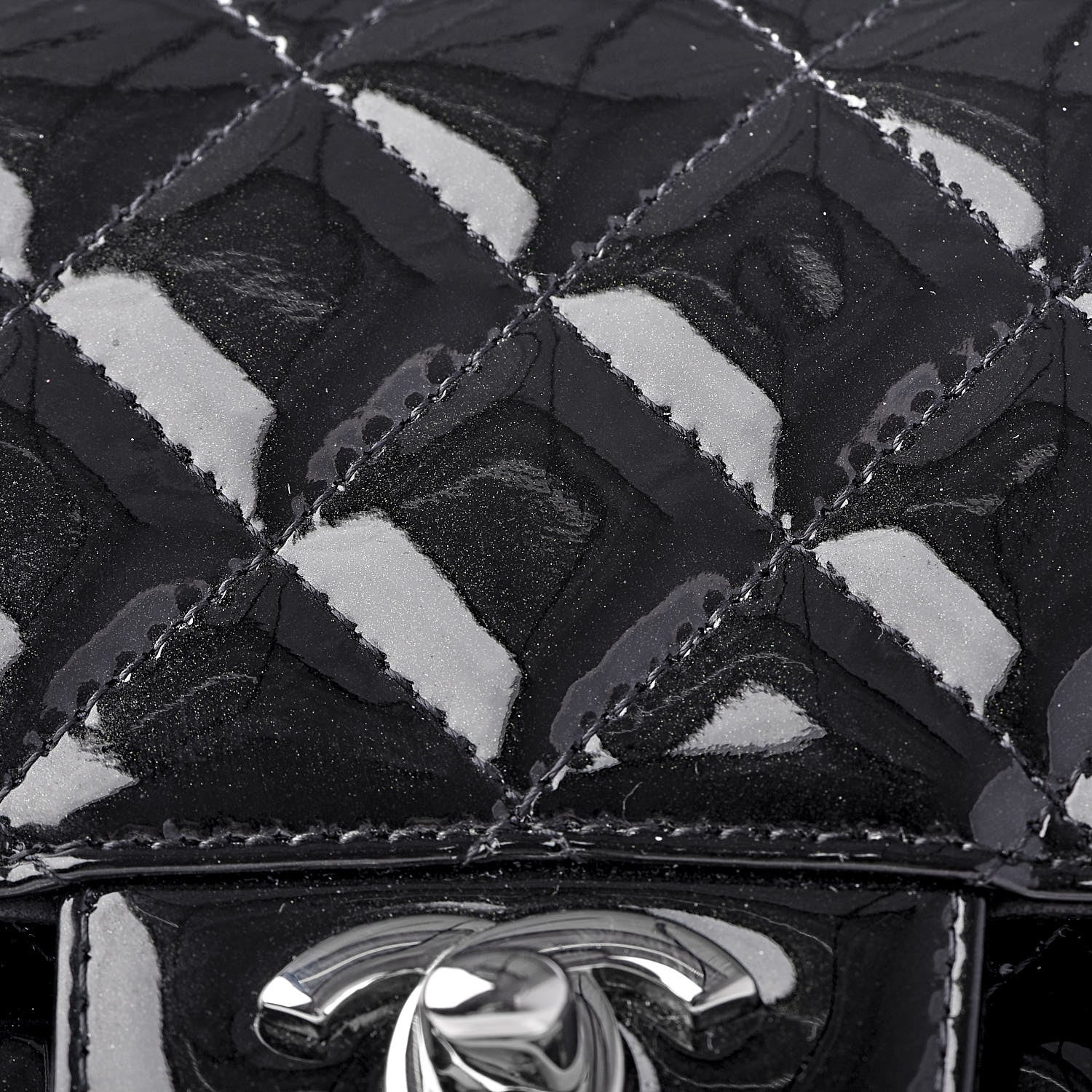 Chanel Patent Calfskin Sparkle Quilted Mini Square Flap Black 12 of 12