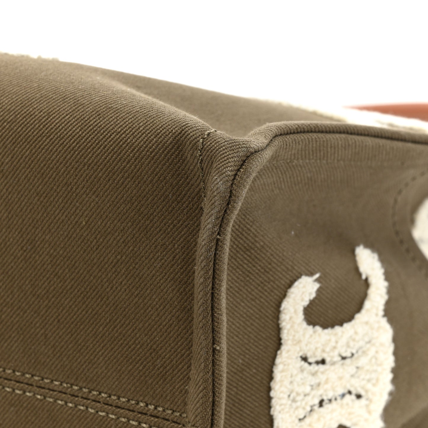 Canvas Calfskin Embroidered Triomphe Large Cabas Thais Khaki Tan