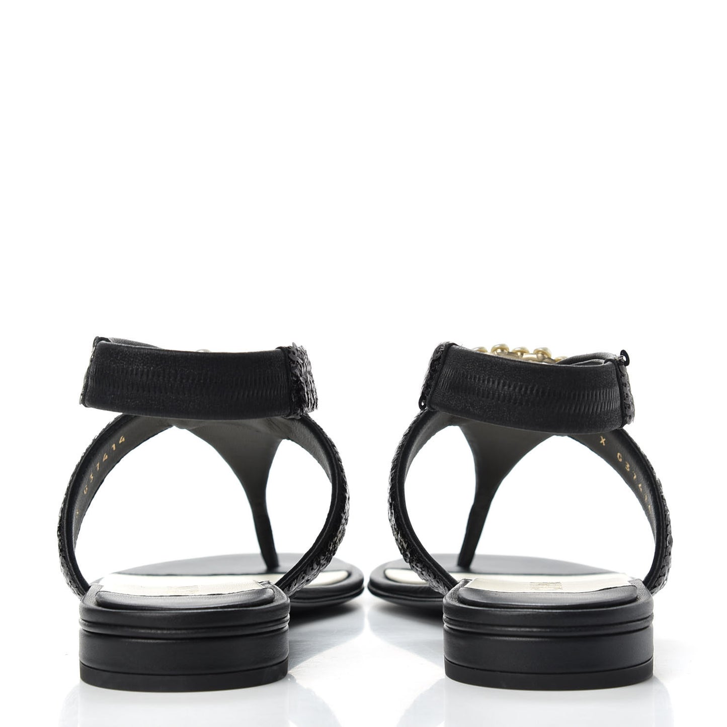 Lambskin Sequin Pearl CC Thong Sandals 38 Black