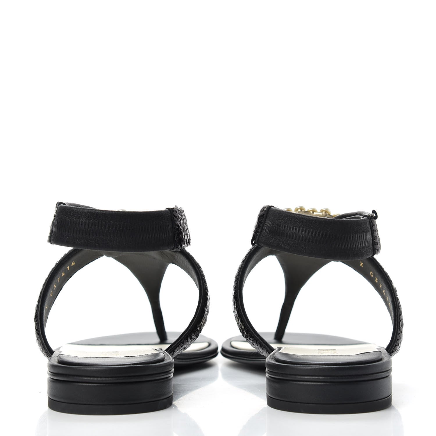 Chanel Lambskin Sequin Pearl CC Thong Sandals 38 Black 7 of 11