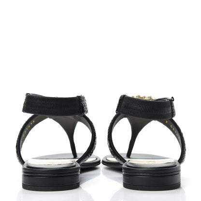 Chanel Lambskin Sequin Pearl CC Thong Sandals 38 Black 7 of 11