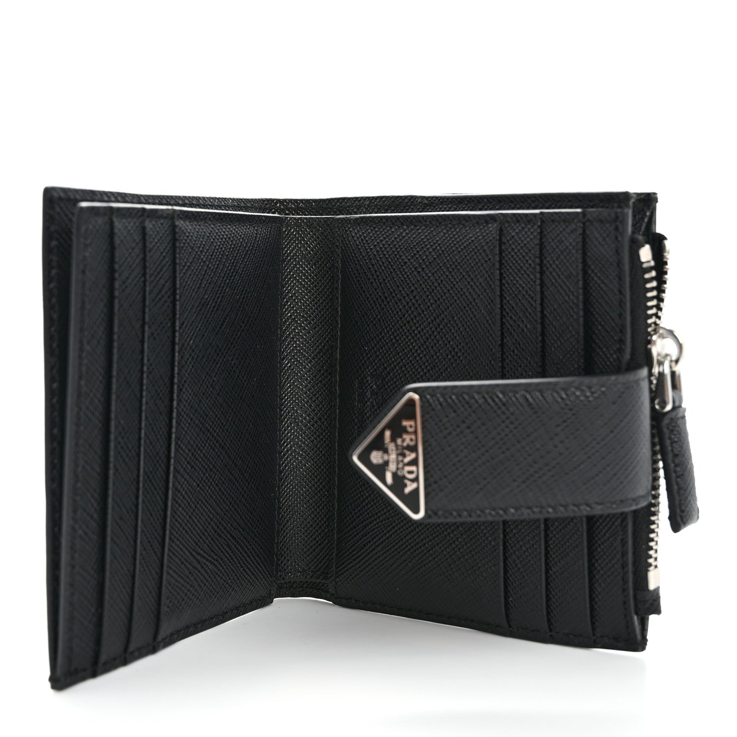 Prada Saffiano Metal Coin Case Card Holder Black 5 of 7