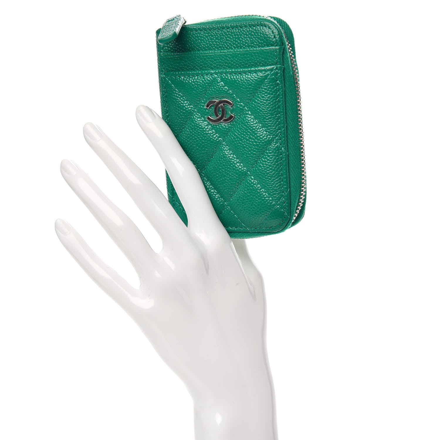 Chanel Caviar Quilted Zip Card Holder Green 1 of 7