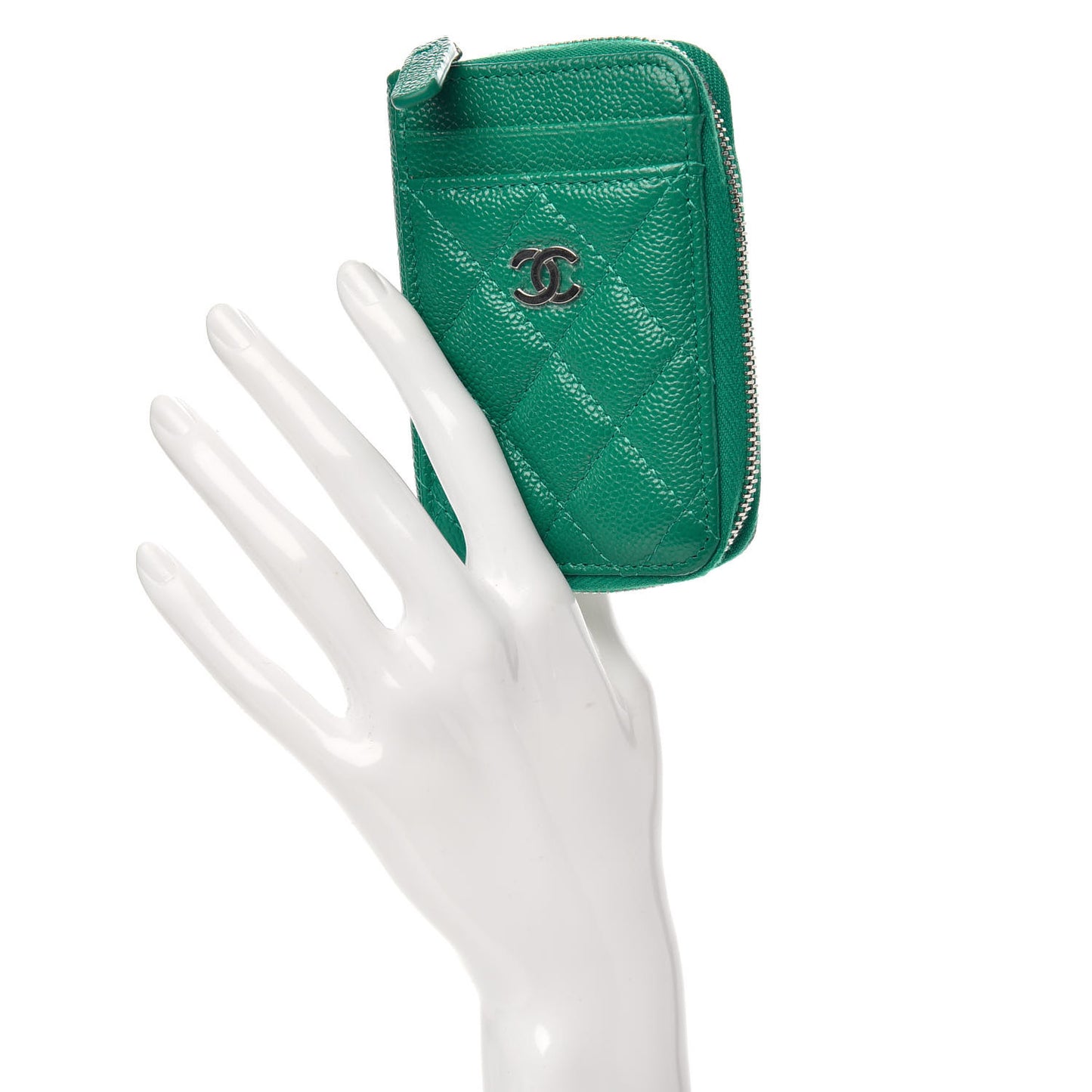 Caviar Quilted Zip Card Holder Green