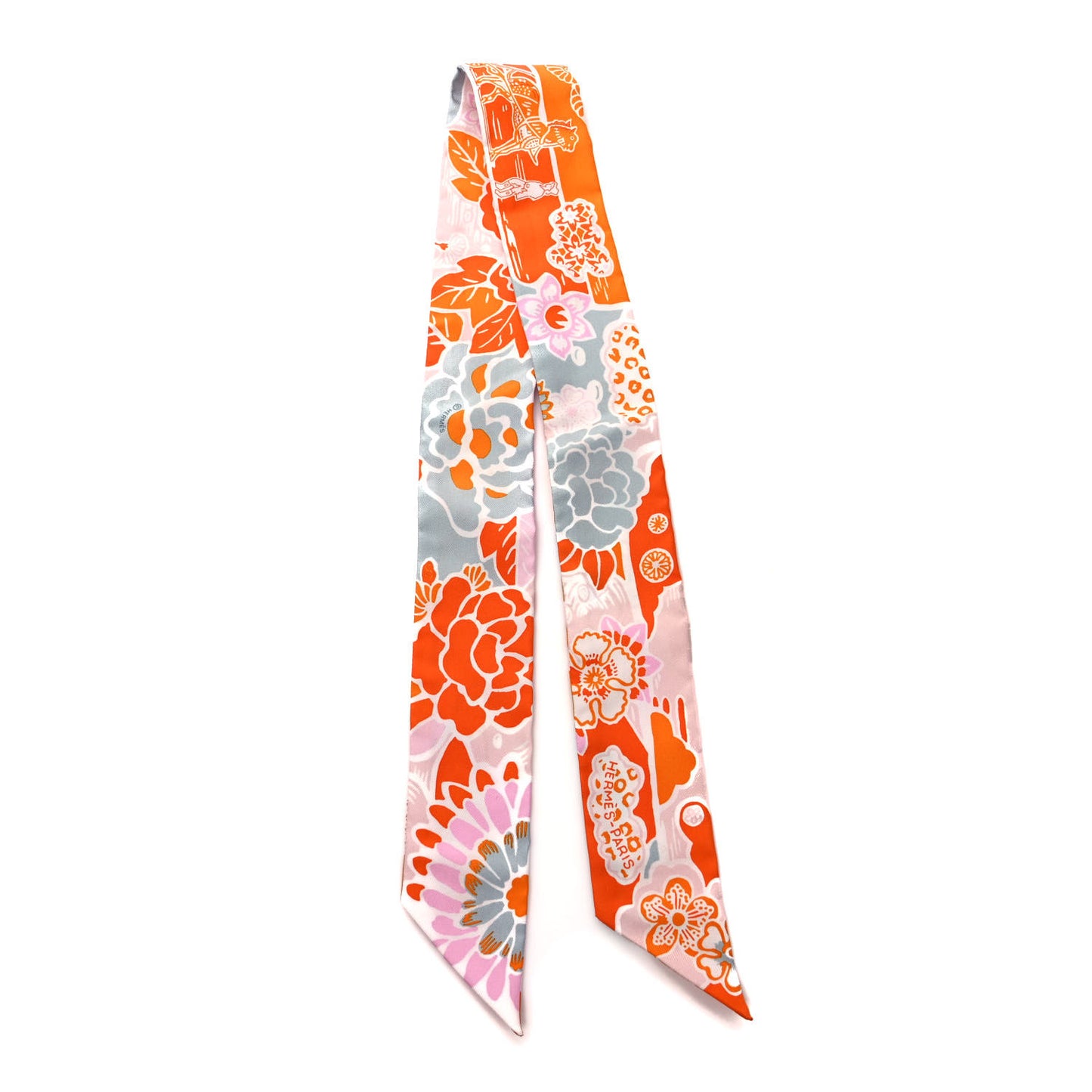 Silk Bingata Twilly Orange Rose Gris