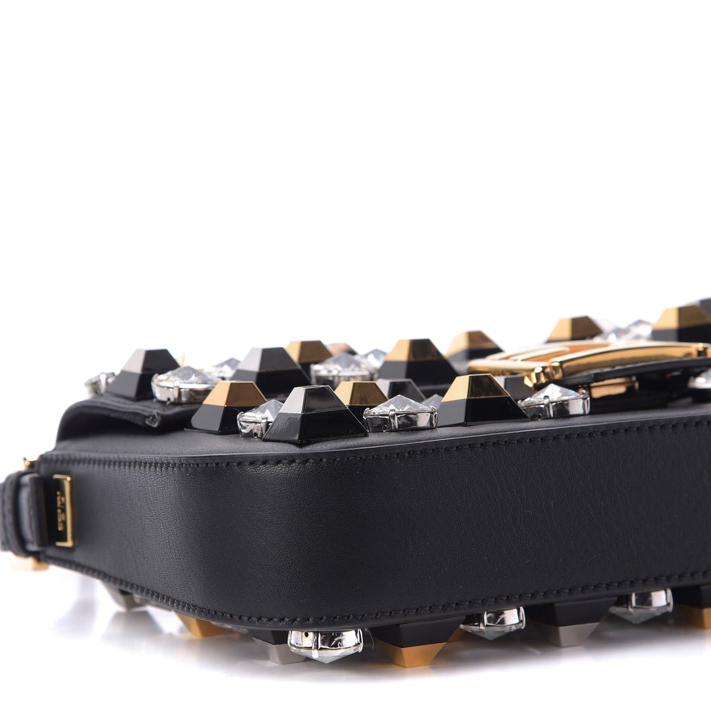 Vitello Dolce Studded Baguette Black Gold