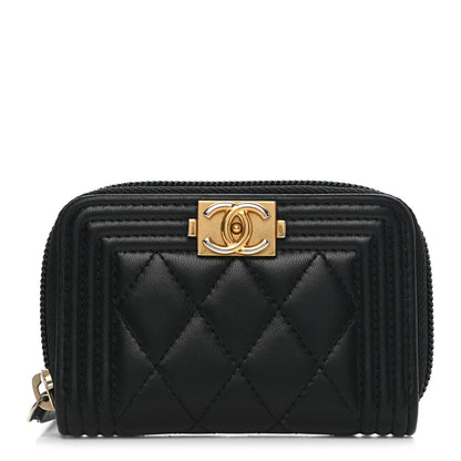 Chanel Lambskin Quilted Zip Around Boy Coin Purse Wallet Black 1 of 9