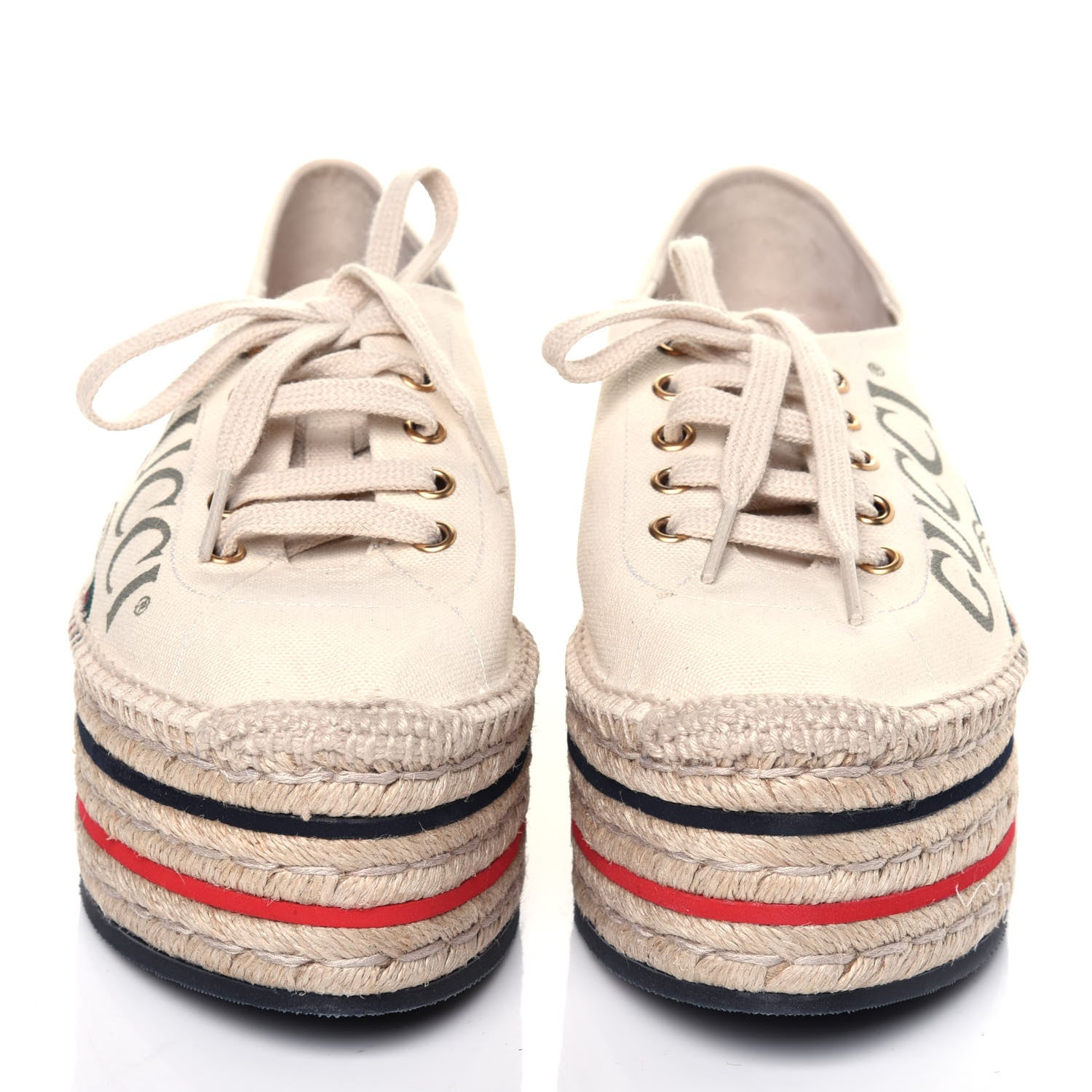 Gucci Canvas Logo Lace-Up Platform Espadrilles 40.5 Greggio Grege 2 of 16