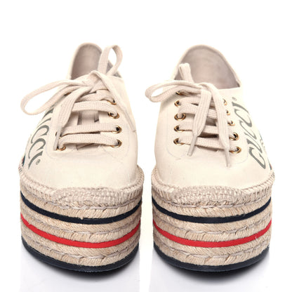 Gucci Canvas Logo Lace-Up Platform Espadrilles 40.5 Greggio Grege 2 of 16