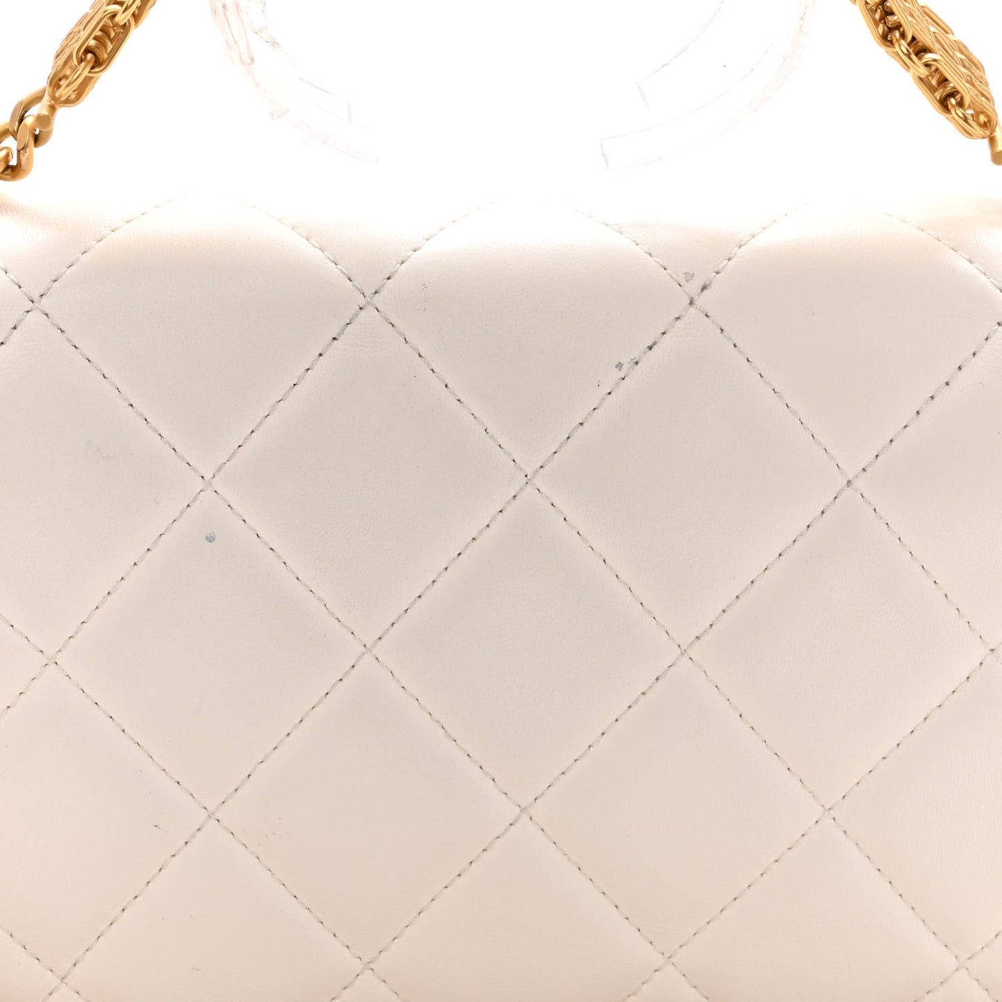 Lambskin Quilted Small CC Crystal Logo Chain Flap White