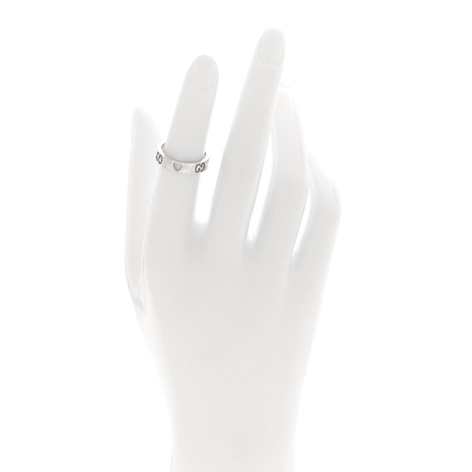 Gucci 18K White Gold Icon Heart Band Ring 49 4.75 2 of 5