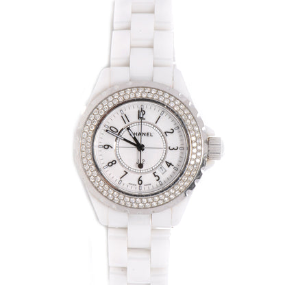 Chanel Stainless Steel Ceramic Diamond Pave Bezel 33mm J12 Quartz Watch White 1 of 5