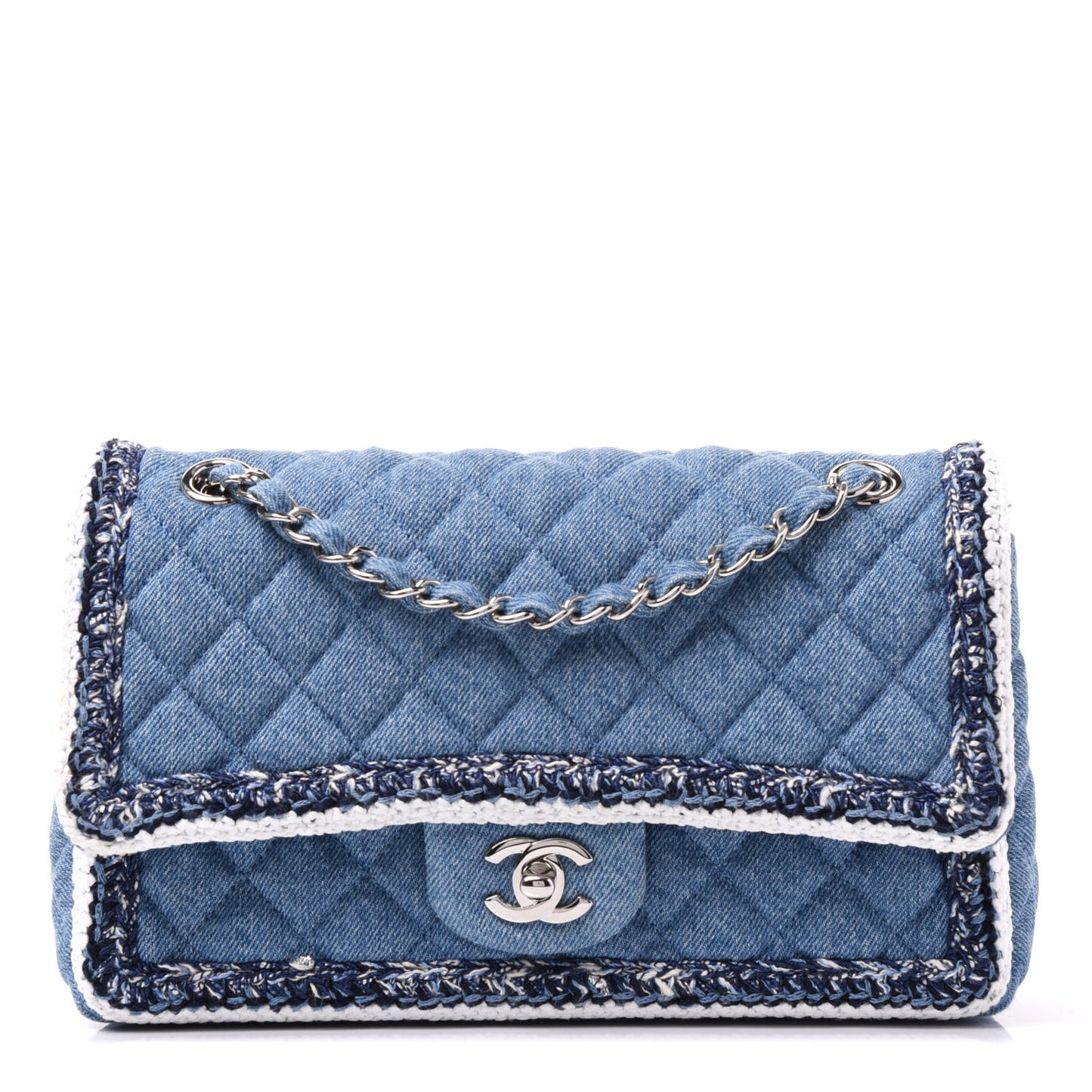 Denim Braided Medium Flap Bag Light Blue